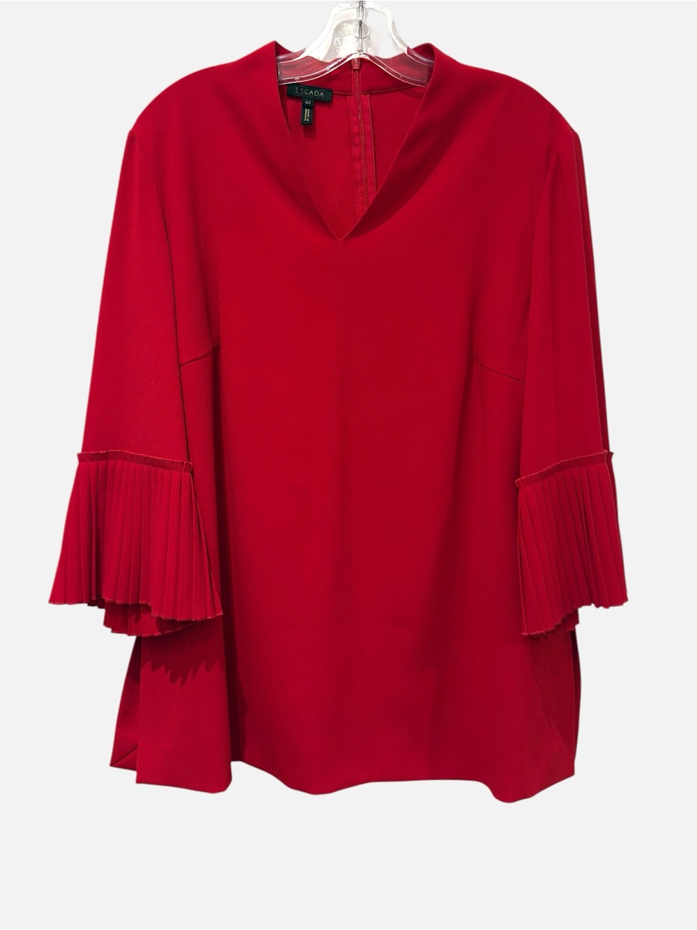 ESCADA Red Pleated Cuff V-Neck Top Size 44 XL